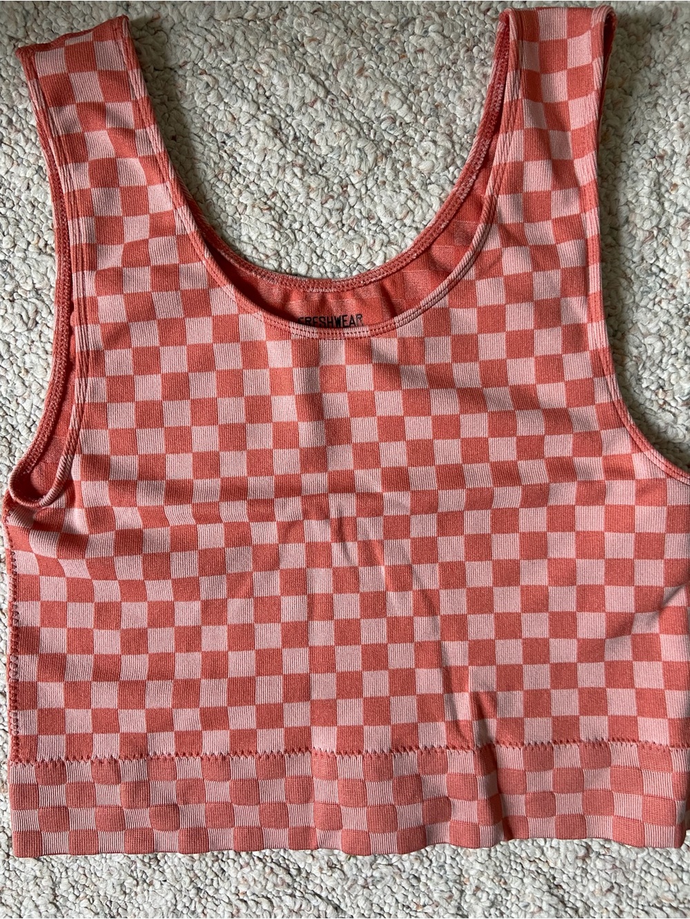 Freshwear Coral and Pale Pink Checkerboard Crop Top